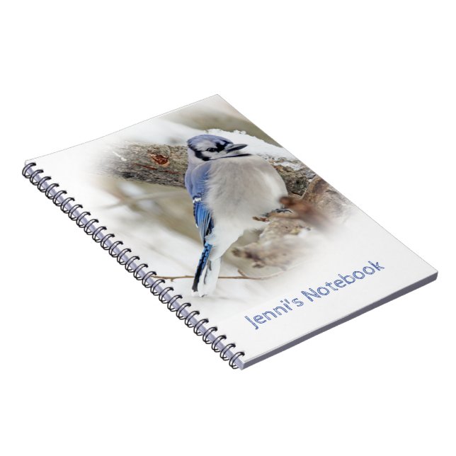 Blue Jay in Winter Snow Notebook (Right Side)