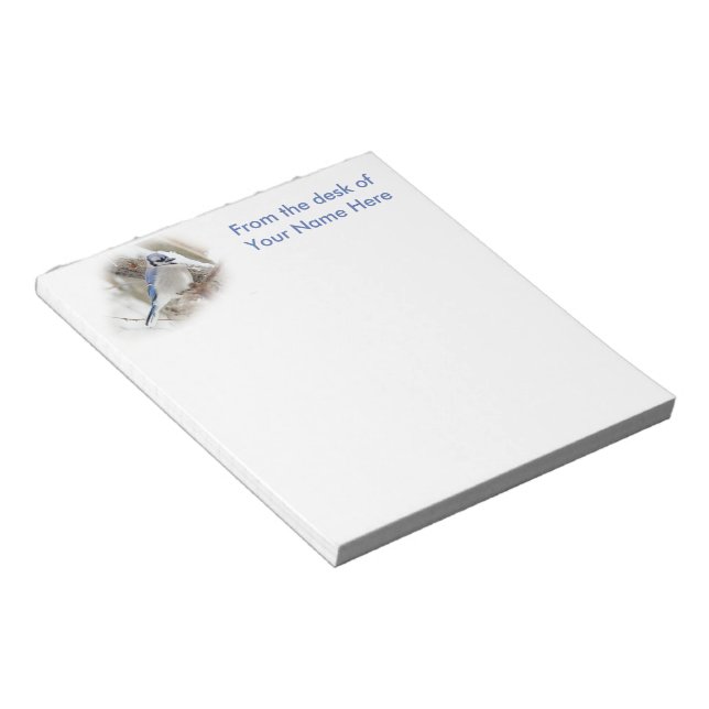 Blue Jay in Winter Snow Notepad (Angled)