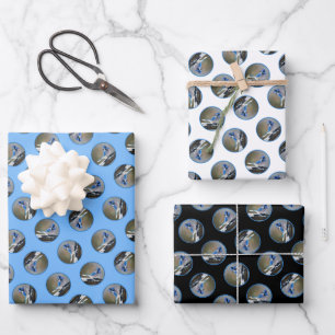 Blue Jay in Winter Snow Painting Original Bird Art Wrapping Paper Sheet