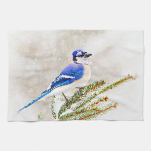 Blue Jay in Winter Tea Towel