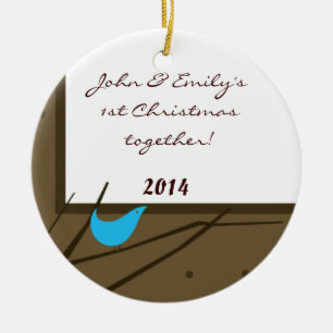 Blue Jay Love Bird Twig Personalised Name Ornament