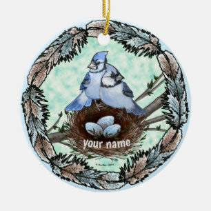 Blue Jay Nest  Ceramic Tree Decoration
