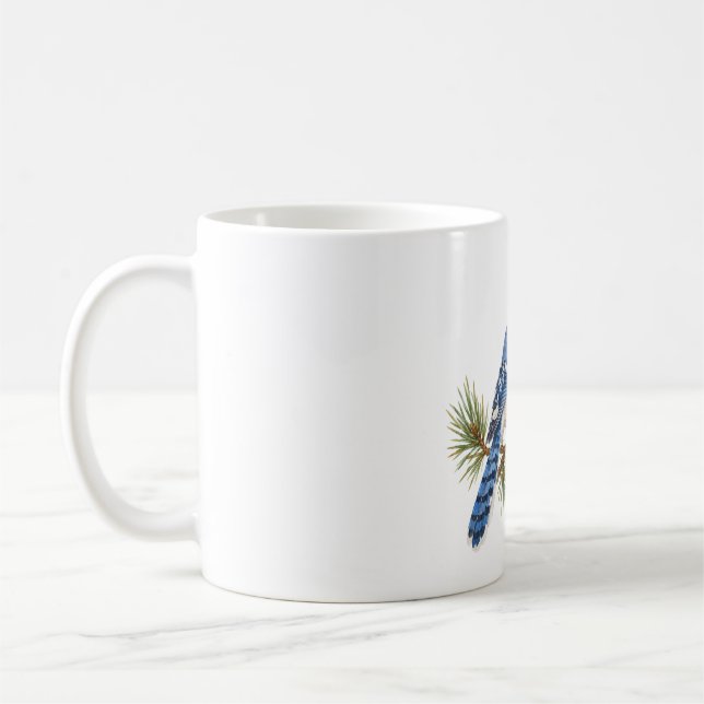 Blue Jay on a Pine Branch Coffee Mug (Left)