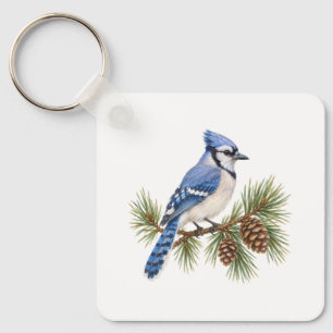 Blue Jay on a Pine Branch Key Ring
