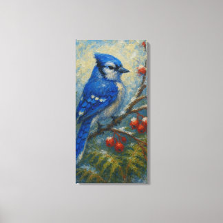 Blue Jay on Berry Branch - Colourful Bird Nature Canvas Print