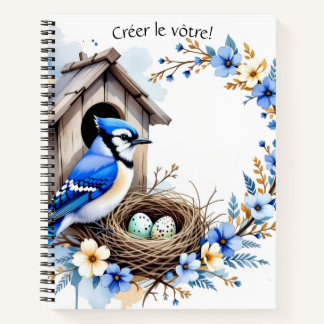 Blue Jay on Birdhouse – Floral Pastel Illustration Notebook