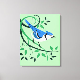 Blue Jay On Branch Art Canvas Print