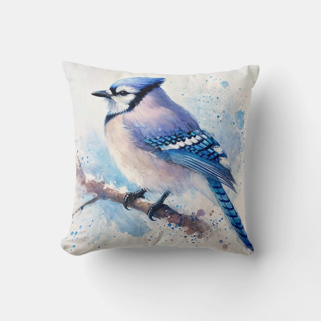 Blue Jay On Branch Art Cushion (Front)