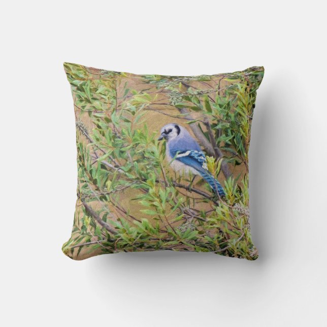 Blue Jay on Southern Wax Myrtle Cushion (Front)