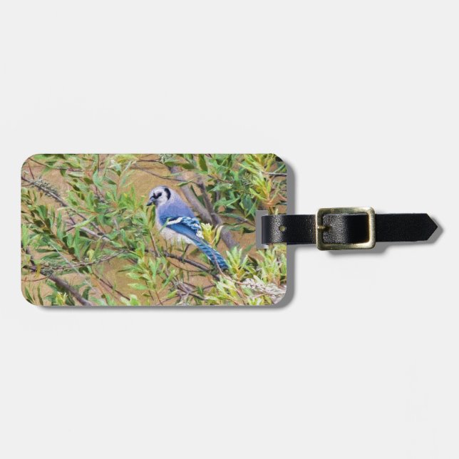 Blue Jay on Southern Wax Myrtle Luggage Tag (Front Horizontal)