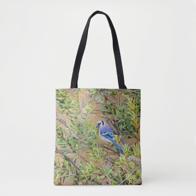 Blue Jay on Southern Wax Myrtle Tote Bag (Front)