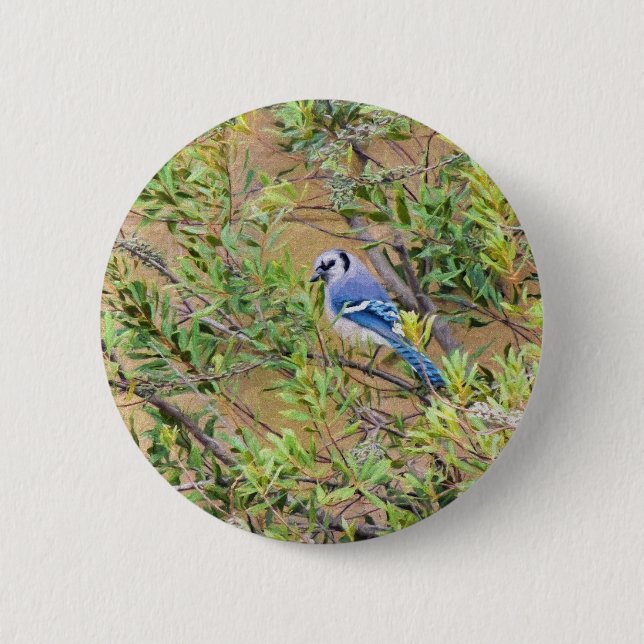 Blue Jay on Wax Myrtle 6 Cm Round Badge (Front)
