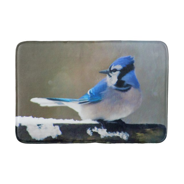 Blue Jay Painting - Original Bird Art Bath Mat (Front)