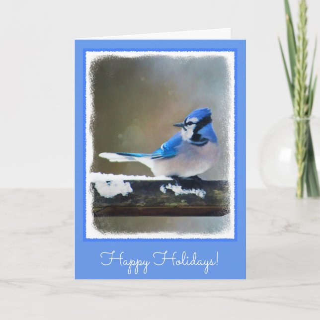 Blue Jay Painting - Original Bird Art Holiday Card (Front)