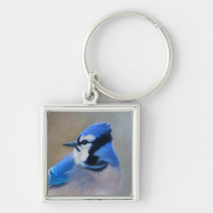 Blue Jay Painting - Original Bird Art Key Ring