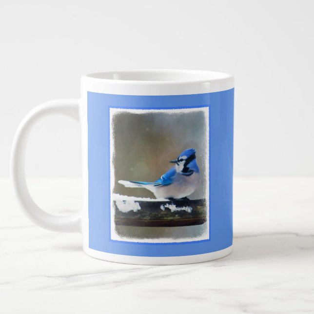 Blue Jay Painting - Original Bird Art Large Coffee Mug (Left)