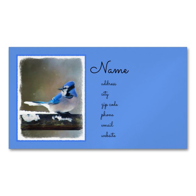 Blue Jay Painting - Original Bird Art Magnetic Business Card (Front)