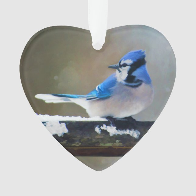Blue Jay Painting - Original Bird Art Ornament (Front)