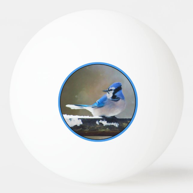 Blue Jay Painting - Original Bird Art Ping Pong Ball (Front)
