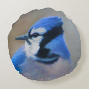 Blue Jay Painting - Original Bird Art Round Cushion