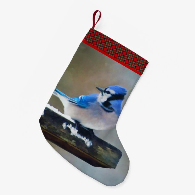 Blue Jay Painting - Original Bird Art Small Christmas Stocking (Front (Hanging))