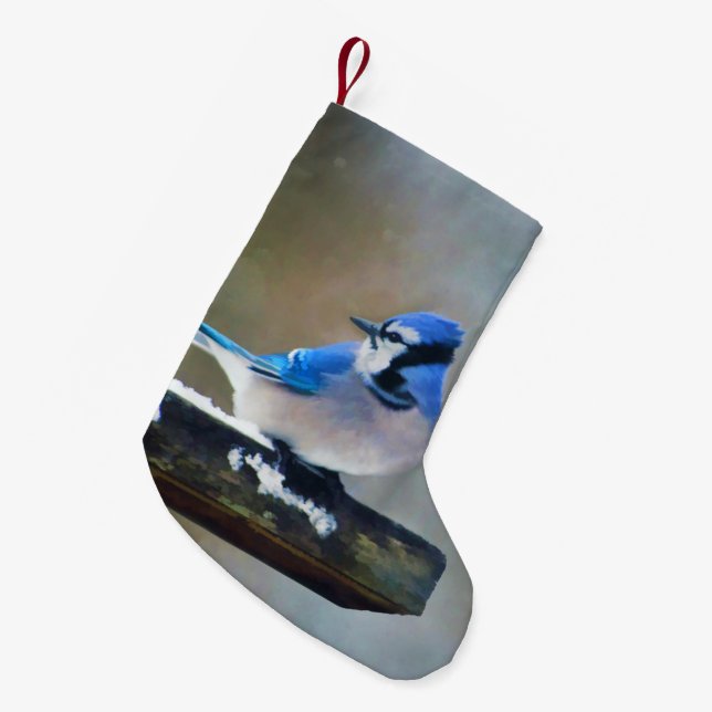 Blue Jay Painting - Original Bird Art Small Christmas Stocking (Front (Hanging))