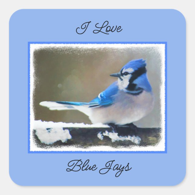 Blue Jay Painting - Original Bird Art Square Sticker (Front)