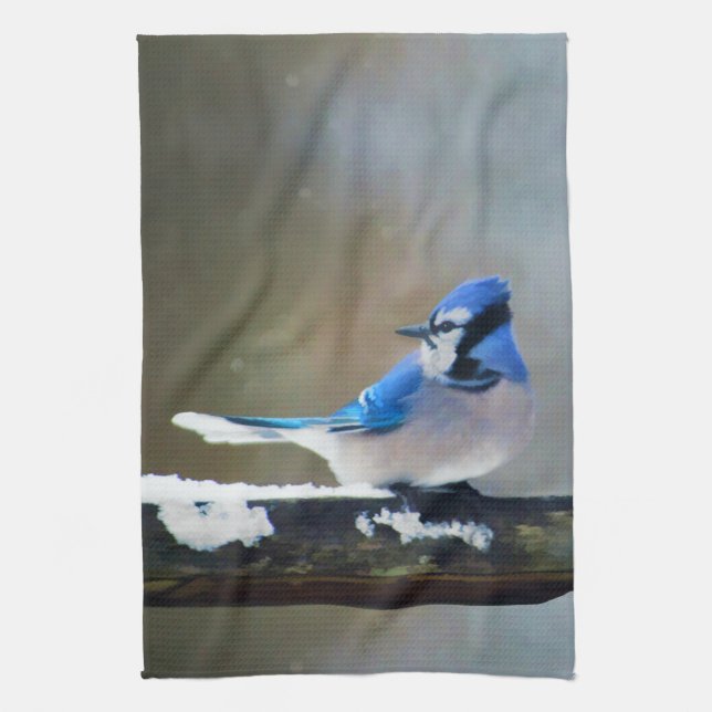 Blue Jay Painting - Original Bird Art Tea Towel (Vertical)