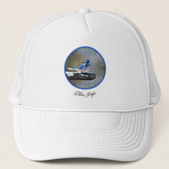 Blue Jay Painting - Original Bird Art Trucker Hat (Front)