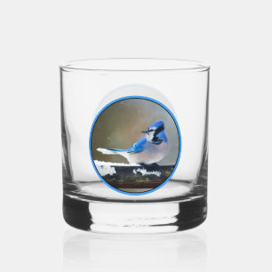 Blue Jay Painting - Original Bird Art Whiskey Glass