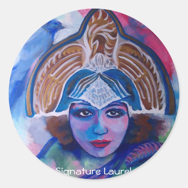 Blue Jay Priestess by Signature Laurel Classic Round Sticker (Front)