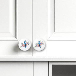 Blue Jay Spring Flowers Ceramic Knob