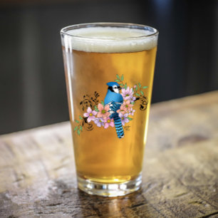 Blue Jay Spring Flowers Glass