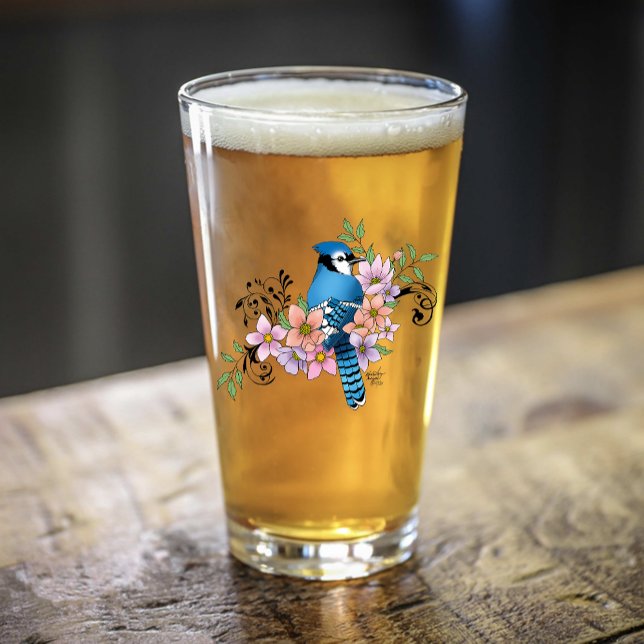 Blue Jay Spring Flowers Glass (Creator Uploaded)