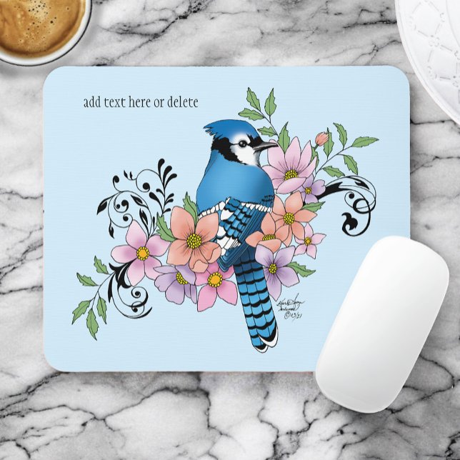 Blue Jay Spring Flowers Mouse Mat (Creator Uploaded)