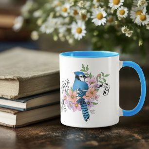 Blue Jay Spring Flowers Mug
