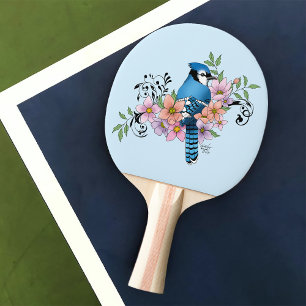 Blue Jay Spring Flowers Ping Pong Paddle