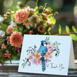 Blue Jay Spring Flowers Thank You Card