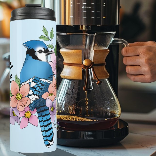 Blue Jay Spring Flowers Thermal Tumbler (Creator Uploaded)