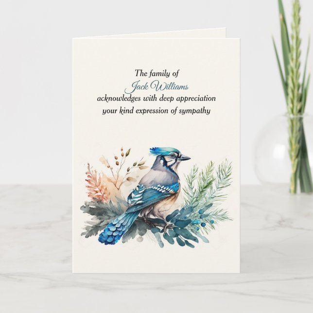 Blue Jay Sympathy Thank You from Family Card (Front)