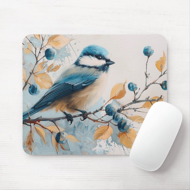 Blue Jay Watercolor Art Mouse Mat (With Mouse)