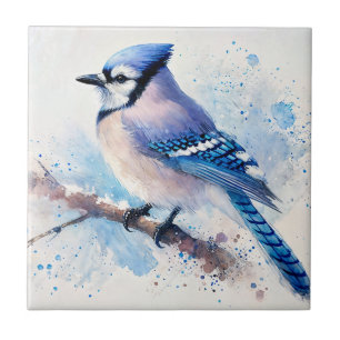 Blue Jay Watercolor Art Tile
