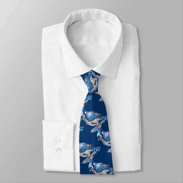 Blue Jay, Watercolor bird Collection Tie (Tied)
