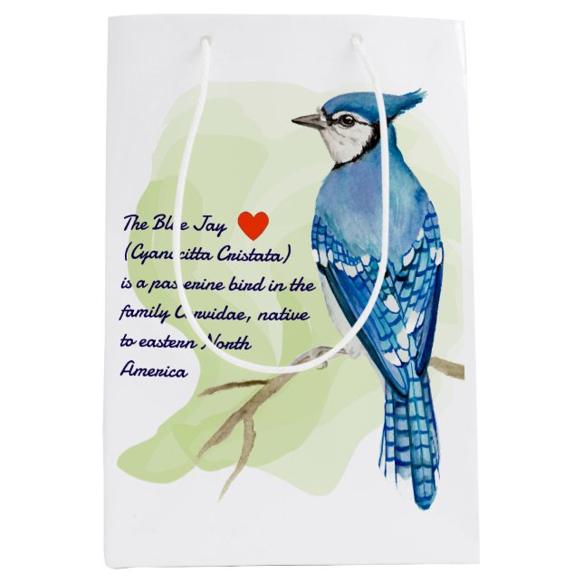 Blue jay watercolor painting medium gift bag (Front)