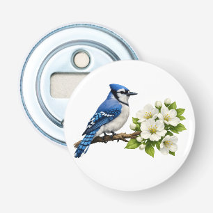 Blue Jay with White Blossoms Bottle Opener
