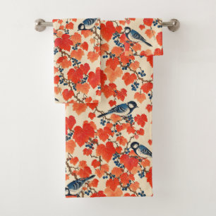 Blue Jays and Autumn Grape Vines Bath Towel Set