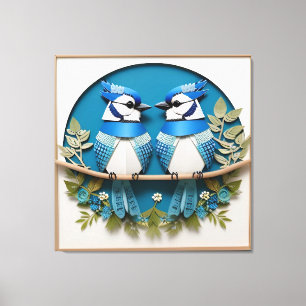 Blue Jays Perched Among Floral Details Canvas Print