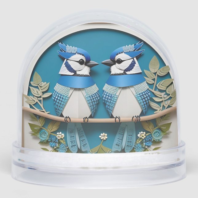 Blue Jays Perched Among Floral Details Snowglobe (Front)