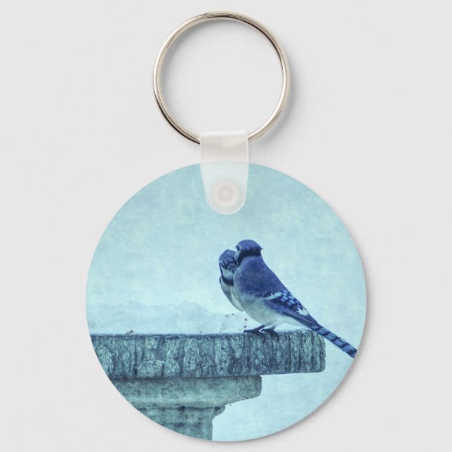 Blue Jays Winter Feeding Painterly Key Ring (Front)