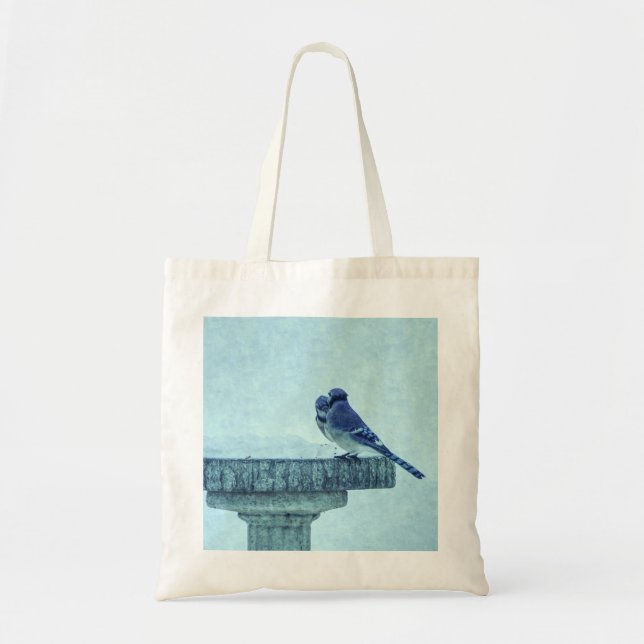 Blue Jays Winter Feeding Painterly Tote Bag (Front)
